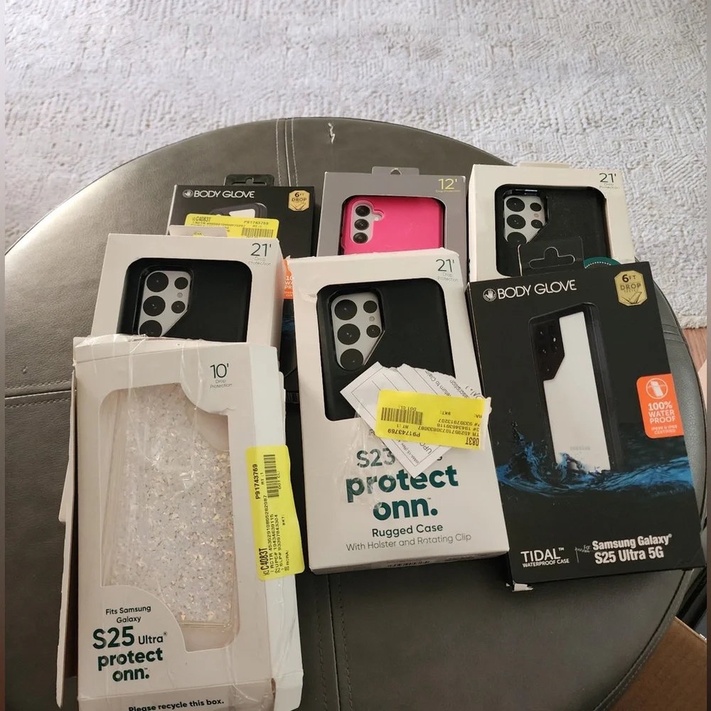 package of samsung phone cases and protective screens